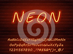 Set of shiny red neon script font