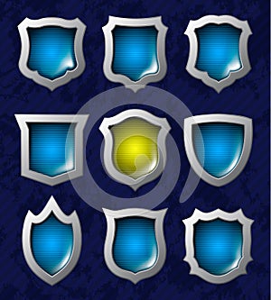 Set of shiny shields