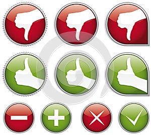 Set of shiny thumbs up buttons