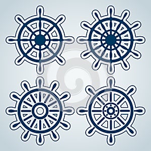 Set of ship steering wheels