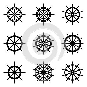 Set of ship wheel vector icons