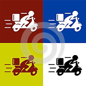 Set of shipping fast delivery man riding motorcycle icon