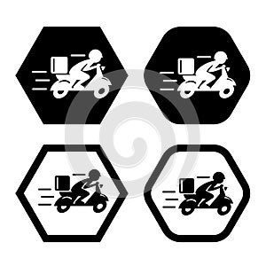 Set of shipping fast delivery man riding motorcycle icon