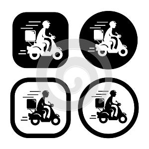 Set of shipping fast delivery man riding motorcycle icon