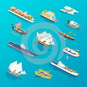 Set of ships. Water transport for travel, trip, vacation, transportation.