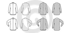 Set of Shirt classic and cleric stripe technical fashion illustration with long sleeves, relax fit, button-down, collar