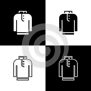 Set Shirt kurta icon isolated on black and white background. Vector