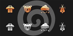 Set Shirt, Tiger head, Cloud with rain and Mosquito icon. Vector