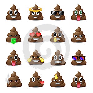 Set of shit icons, smiling faces, emoji, emoticons