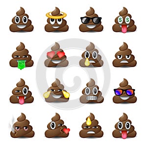 Set of shit icons, smiling faces, emoji, emoticons photo