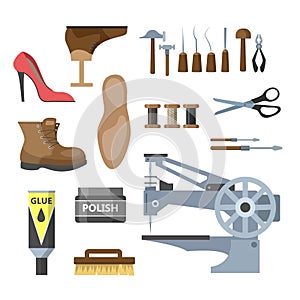 Set of the shoe repair equipment illustration