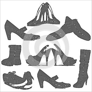 Set of shoe silhouette, black lines on a white background, vector illustration, eps 10