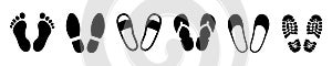 Set shoeprints, footprint, barefoot, flutter icons - vector photo