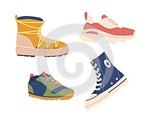 Set Of Shoes, Comfortable Sports And Casual Footwear Of Various Styles, Made From Breathable Materials