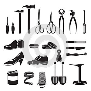 Set Of Shoes Repair Tool And Shoes Accessories, Monochrome