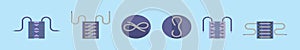 Set of shoestring cartoon icon design template with various models. vector illustration isolated on blue background