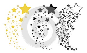 Set of shooting stars. Collection of stars silhouette. Vector illustration of a flying star. Black and white drawing photo