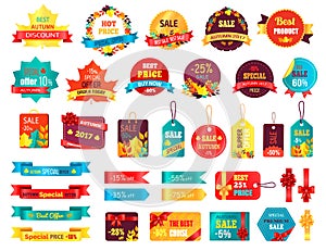 Shopping Autumn Stickers on Vector Illustration