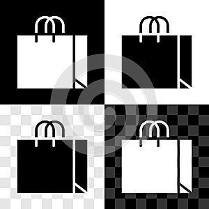 Set Shopping bag jewelry icon isolated on black and white, transparent background. Vector