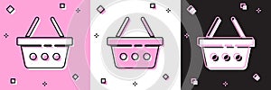Set Shopping basket icon isolated on pink and white, black background. Online buying concept. Delivery service sign