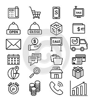 Set of shopping cart icons. Collection of web icons for online store, from various cart icons in various outline