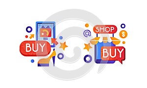 Set of Shopping Colorful Icons, E-commerce, Shopping and Payment Technologies Flat Vector Illustration