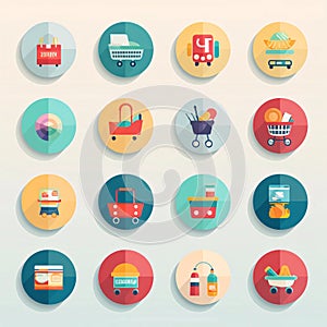 Set of shopping flat icons. Vector eps 10. Colorful design elements