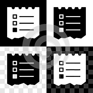 Set Shopping list icon isolated on black and white, transparent background. Vector