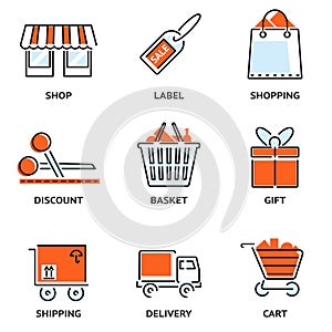 Set of shopping and retail outline vector icons