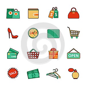 Set of shopping and sale line icons. Flat style