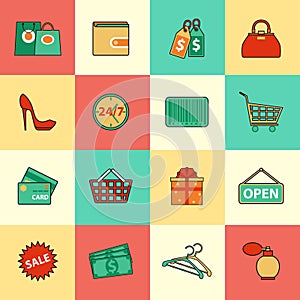 Set of shopping and sale line icons. Flat style