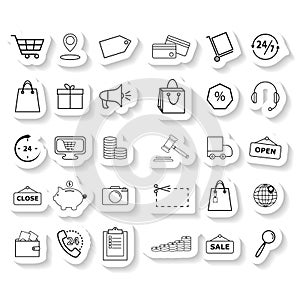 Set shopping sticker icons