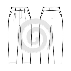 Set of Short capri pants technical fashion illustration with calf length, normal waist, high rise, slashed, flap pocket
