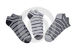 Set of short grayscale socks isolated on white background