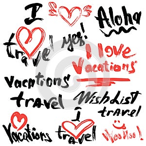 Set of short phrases - hand written text VACATIONS