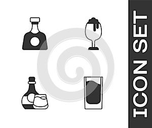 Set Shot glass, Tequila bottle, Whiskey and and Glass of beer icon. Vector