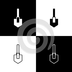 Set Shovel icon isolated on black and white background. Gardening tool. Tool for horticulture, agriculture, farming