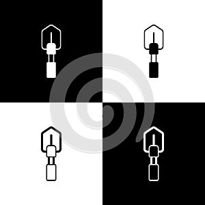 Set Shovel icon isolated on black and white background. Gardening tool. Tool for horticulture, agriculture, farming