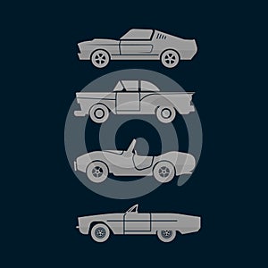 Set side View Classic Car icon Cector illustrations