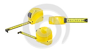 Set side view Realistic Tape measure isolated on white background. Photo-realistic roulette, construction tool for length