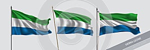 Set of Sierra Leone waving flag on isolated background vector illustration