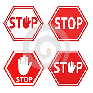 set of sign stop blocking red on white icon, stock vector illustration