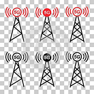 Set of Signal tower icon, wireless technology network sign, antenna radio vector illustration