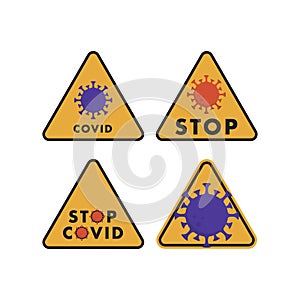 Set of signs with coronavirus