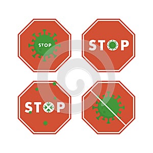 Set of signs with coronavirus
