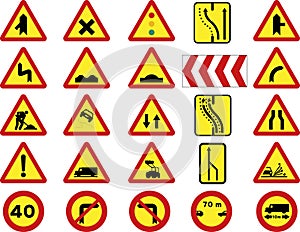 Set of signs or traffic symbols in construction