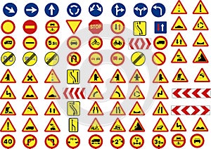 Set of signs or traffic symbols in construction