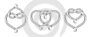 Set of signs of the union of two hearts made of intertwined mobius stripes. Symbols of eternal love. Vector illustration