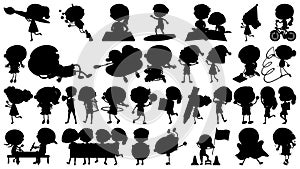 Set of sihouette isolated objects theme - children in actions