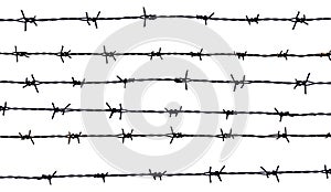 Set of silhouette barbed wire on white background